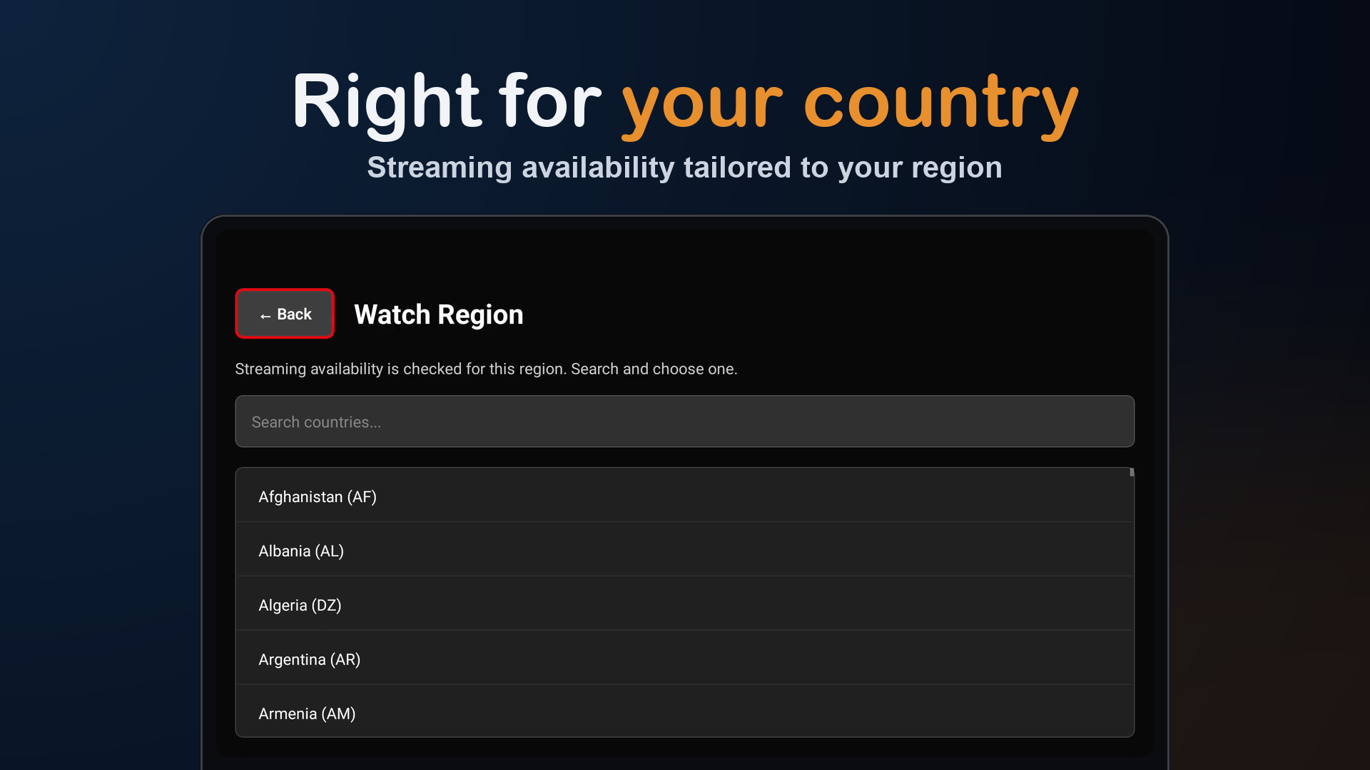Watch region screen